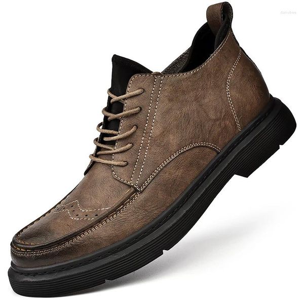 Botas clássico outono inverno casual couro homens brogue lace up anti deslizamento solas diárias sapatos de caminhada ao ar livre para homem