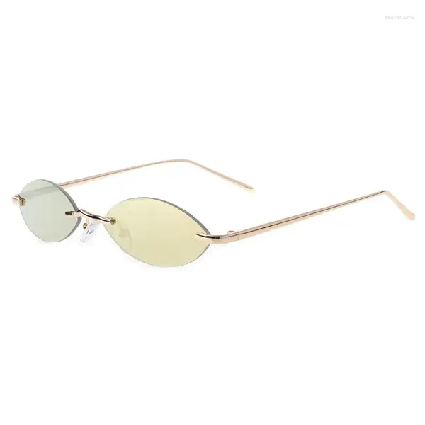 Sonnenbrille, oval, randlos, modisch, kleine Linse, UV400, für HD-Brillen