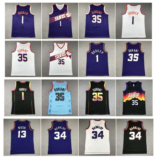 SL 2023-24 Kevin Durant Suns Basketball Devin Booker mit reminiscência Steve Nash Charles Barkley Jersey Black White Purple