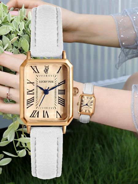 Relógios de pulso mulheres relógio retângulo caixa de ouro quartzo relógio de pulso simples numerais romanos feminino preto branco cinta relógio vintage moda reloj