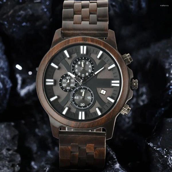 Relógios de pulso relógio masculino de madeira natural código de tempo multifuncional quartzo todas as tiras relógios religioso masculino
