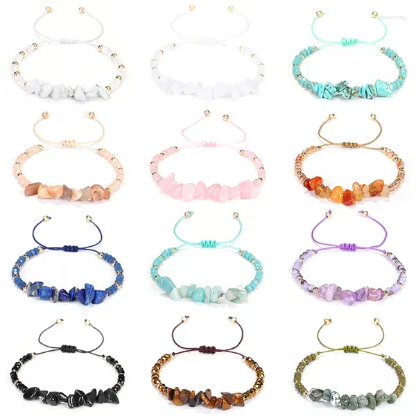 Strand 12pcs pulseira trançada à mão colorida irregular cascalho contas de pedra natural e arroz frisado boho misto para mulheres