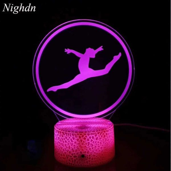 Luzes noturnas 3D Ginástica Ilusão Óptica Lâmpada Acrílica Led Night Light 16 Cores com Controle Remoto USB Decoração Aniversário Presente de Natal Q231114