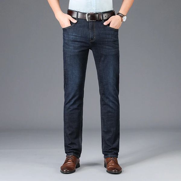 Jeans masculinos browon verão azul calças masculinas regulares em linha reta comprimento total estiramento oversized roupas casuais 231114