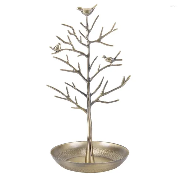 Bolsas de jóias ao ar livre Antique Birds Tree Stand Display Colar Brinco Pulseira Titular Organizador Rack Tower Gold