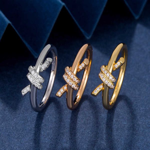 Marke Charm V Gold TFF Knot Seil Ring Womens Bogen High Edition Light Luxus Sense Paar