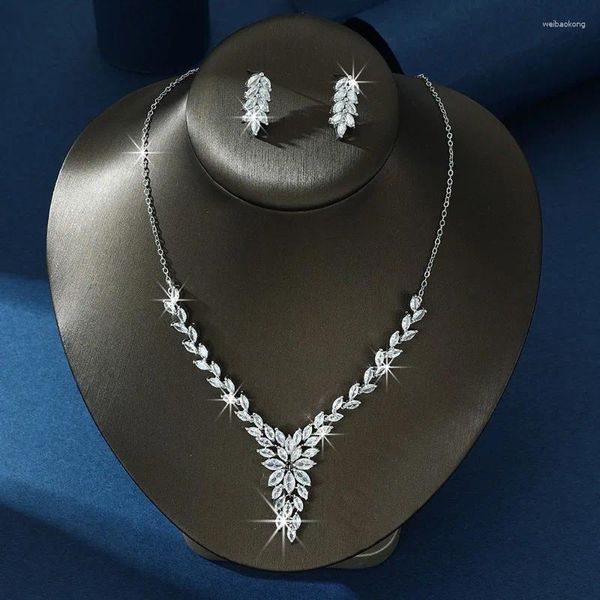 Collana Orecchini Set Brillante Cubic Zirconia Orecchino Sposa Matrimonio Per Le Donne Spighe Di Grano Regalo Damigella D'onore Gioielli Da Ballo