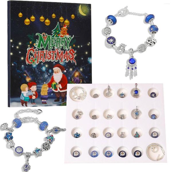 Brincos de colar Set Wangaiyao Advent Blue Departamento de Natal Caixa de presente Caixa de presente Diy Breaded Bracelet Dream Starry