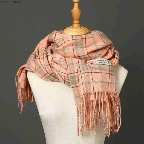 Sciarpe Coperta femminile Foulard Bandana Inverno caldo Sciarpa scozzese di cashmere Sciarpe avvolgenti spesse da uomo autunno Marchio di lusso Frangia Grande Shl YQ231115