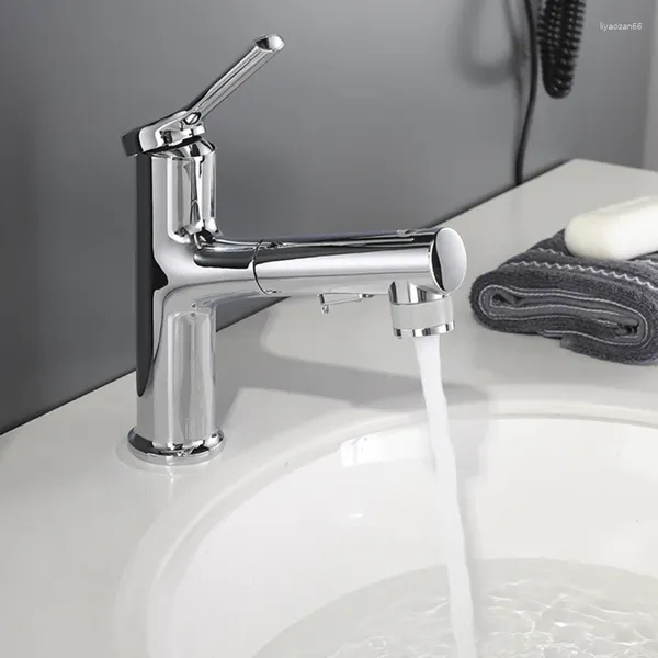 Rubinetti per lavandino del bagno Multi-colore Tutto in rame Nucleo interno Per uso domestico Rubinetto per lavabo estraibile Lavabo nero e freddo