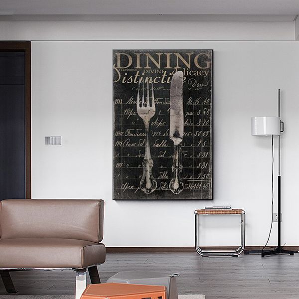 Vintage Messer und Gabeln Leinwand Gemälde Poster und Drucke Wandkunst Bild für Kaffee Zimmer Küche Restaurant Cuadros Decor