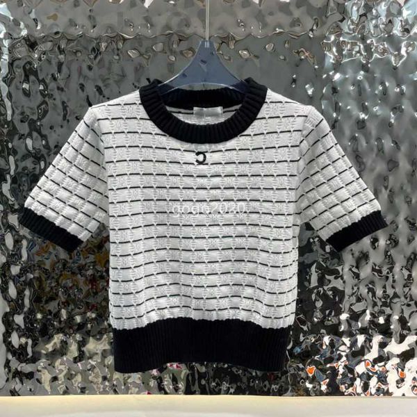 Malhas femininas Tees Designer 23SS Sweater Tops de camiseta com letra de bordado Jacquard Print Runway Skim Crop Top Camise