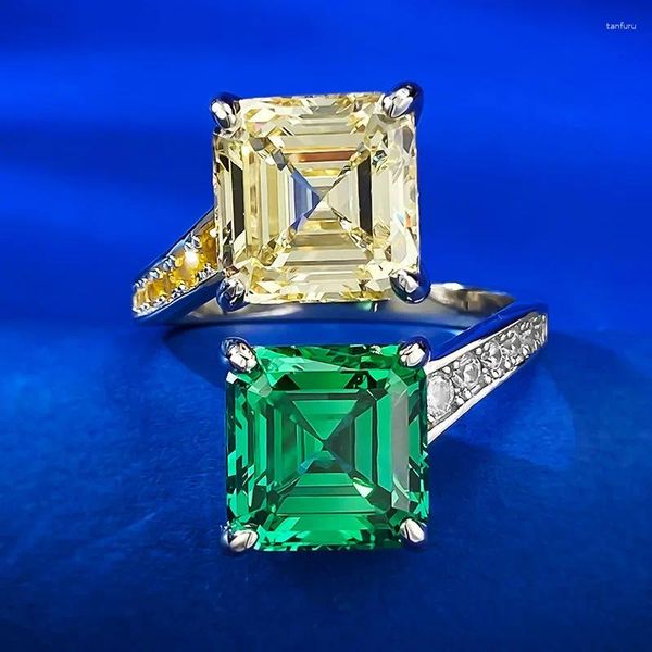Anelli a grappolo SpringLady Vintage 925 vero argento 10 10mm topazio smeraldo anello aperto per le donne pietra preziosa festa di nozze gioielleria raffinata regali