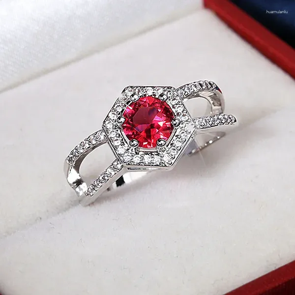 Anéis de cluster vintage feminino vermelho rubi zircão anel de pedra para mulheres luxo 925 prata esterlina casamento charme infinito jóias de noivado