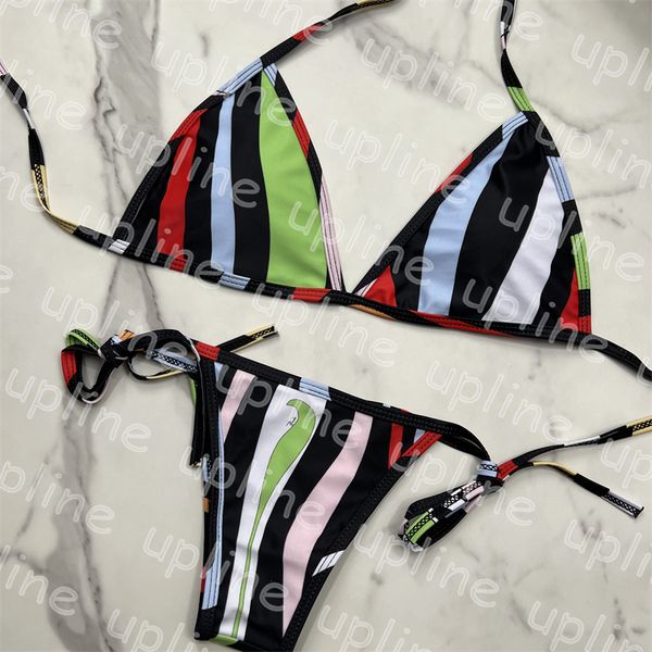 Цветная полоска бикини Купальники женские сексуальные с низкой талией бикини летние уличные стринги на шнуровке купальник дизайнерский купальный костюм