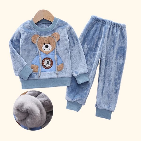 Giyim Setleri Sonbahar ve Kış Çocuk Giyim Bebek Pijamaları Set Kalın Pazen Çocuk Pijamaları 231114