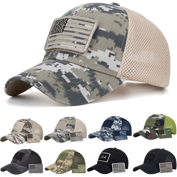 Herren Camo Baseballmützen mit amerikanischer Flagge USA Patch Tactical Operator Patriotic Mesh Caps US Army Military Ball Hat 8 Farben