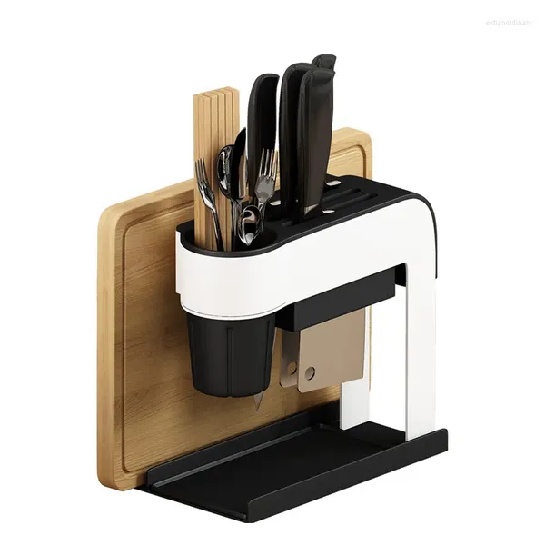 Placa de corte de armazenamento de cozinha faca rack integrado acessórios de metal aço inoxidável multifuncional organizador de mesa