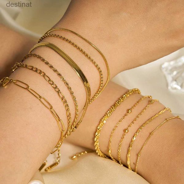 Bracciale con perline color oro Bracciale a catena cubana con torsione in acciaio inossidabile per regali di gioielli con bracciale a catena da donna Dropshipping all'ingrossoL24213
