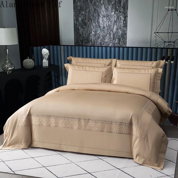 Bedding Define Light Light Luxury Long Algodão de algodão 140s de bordado de bordado lençóis de cama de colcha de quatro peças