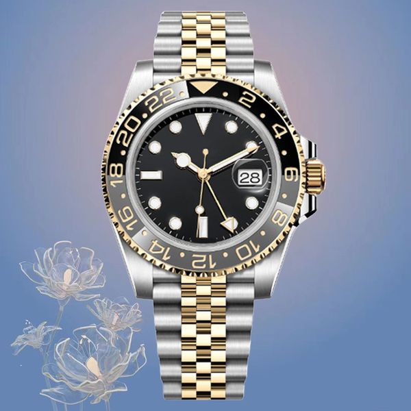 Tasarımcı İzle MAN GMT İZLE 40mm Siyah Biyoseramik Saat Su geçirmez Safir Ayna 904L Paslanmaz Çelik Lüks Altın ve Gümüş Okyanus Montre Jubilee Watch