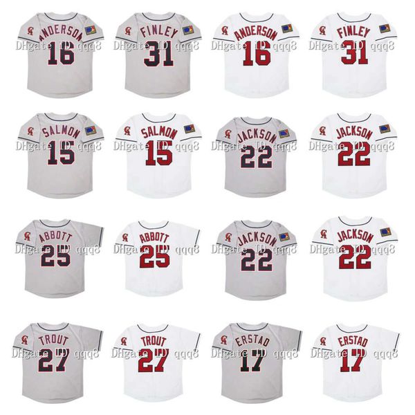 SL Vintage 1994 Jersey de beisebol da Califórnia Mike Trout Tim Salmon Bo Garret Anderson Chuck Finley Jim Abbott Reggie Jackson White Gray