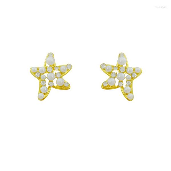 Brincos do garanhão Starfish Pearl Pérola de cinco pontas zircão Lucky Love Heart Coração do dia das mães Mulher Gary Wedding Beninge Ear Studs Jóias