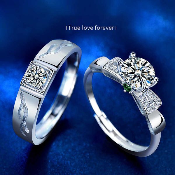 Um cervo tem seu casal par anel de moissanite para homens mulheres s925 prata esterlina Mosan diamante ornamento de natal ornamentos de mão aberta q231004