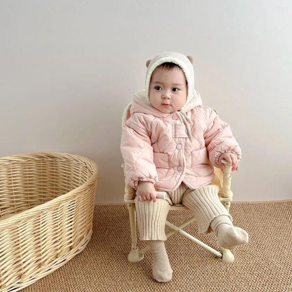 Unten Mantel Herbst Winter Kinder Plus Samt Baumwolle gefütterte Mädchen Baby Verdicken Ohren Mit Kapuze Tops Kleinkind Junge Fleece Warme jacke