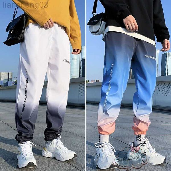 Erkek pantolon gradyan gündelik bahis baskı erkek eşofmanları sokak kıyafeti hip hop trend pantolon erkeklerin gevşek harem pantolon ve ayak bileği pantolonları 3xl w0414