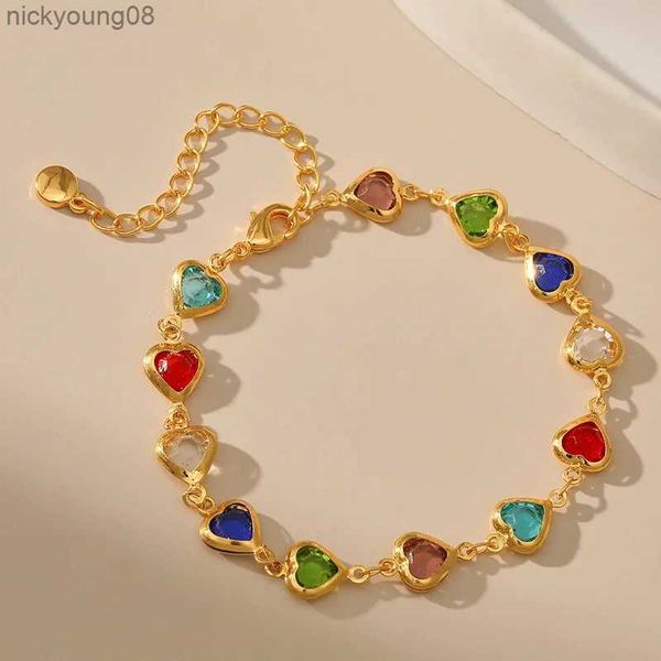 Frisado de aço inoxidável colorido coração zircônia pulseira para mulheres boho charme coreano moda cor ouro meninas pulseiras jóias giftl231114