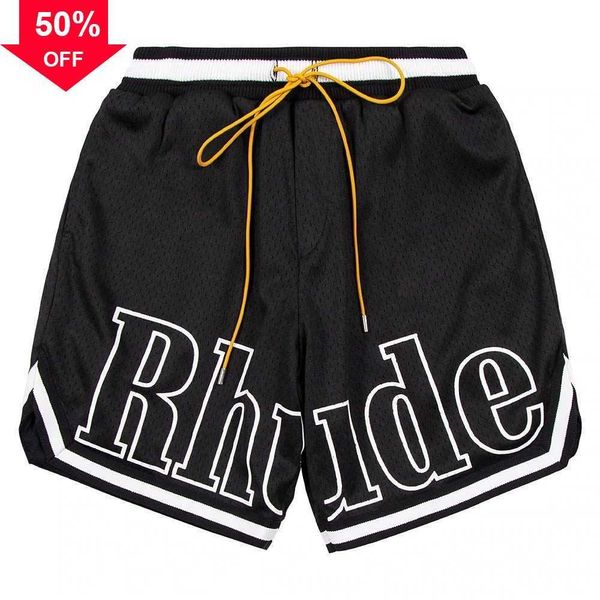 Shorts Designer Shorts Rhude Capsule Sommer Strandhose Mesh-Material Atmungsaktiver Schweiß Lose Fitness Basketball Herren Short Schwarz Größe M-3xlS bis 2XL Größe