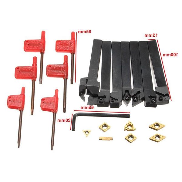 Freeshipping 7 Pcs Shank Torno CNC Ferramenta Titular Conjunto Com Inserções De Carboneto Para Virar Ferramenta Ovpdk