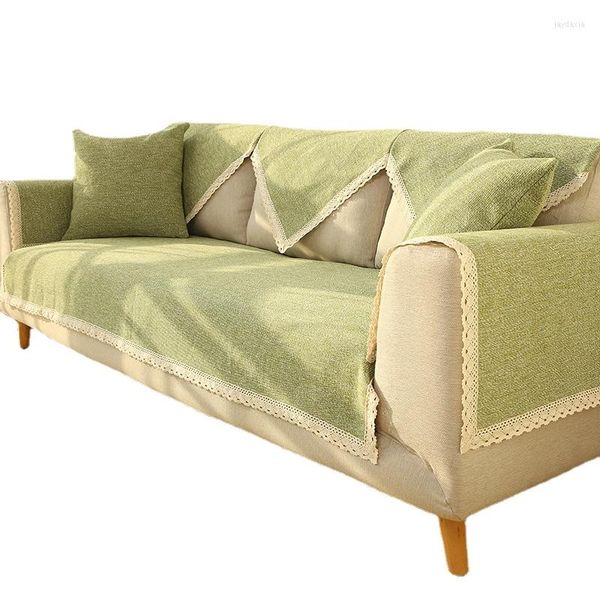 Stuhl Deckt Grüne Sommer Pure Cotton Sofa Kissen vier Jahreszeiten Generalstoffe Nicht-Schlupf-Moderne Simple Leinentuch Matcha