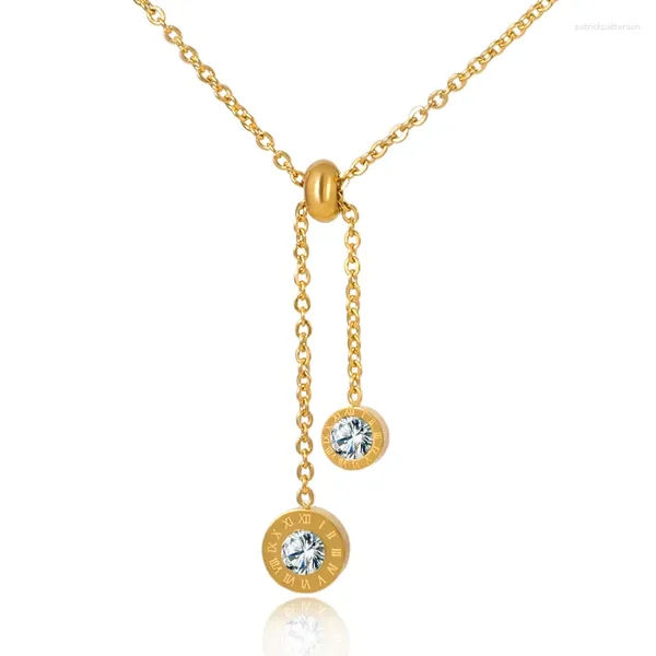 Ожерелья с подвесками, массивное ожерелье с длинной кисточкой для женщин, колье с римскими буквами, круглый кристалл, колье, стальной ювелирный воротник, подарок