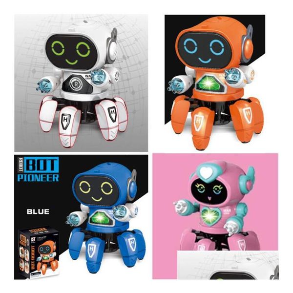 Brinquedos eletrônicos de animais de estimação Dancing Electric Toy Hexapod Steel Robot com caixa colorida Luz e música para crianças meninos Drop entrega presentes sem dhvxk