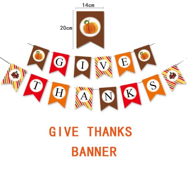 Thanksgiving-Banner „Danke geben“-Flagge, Dekor, Kürbis, Türkei, Schnüre, Wimpelkette, Heimbüro, Schule, Festivals, Party-Dekoration