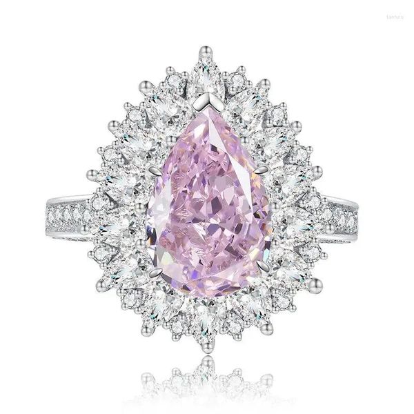 Anéis de cluster 2023 925 prata 8/12 alto carbono em pó diamante anel de gota de água para mulheres na Europa e América moda de luxo