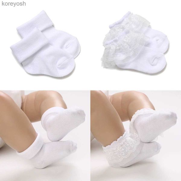 Meias infantis 4 pares de rendas fofas de algodão para bebês de 0 a 1 anos, meninos e meninas, curtas, recém-nascidos, batismo brancoL231114