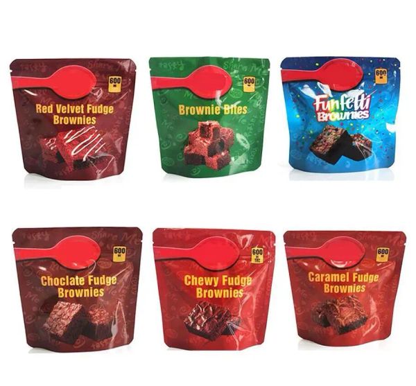 Lebensmittelverpackungsbeutel Großhandel infundiert Brownies 600 mg Kuchen leer zäher Fudge Schokoladensnack Häppchen rote Samt