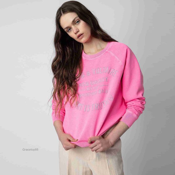 Kadın Hoodies Sweatshirts 23SS ZADIG VOLTAIRE TOP TASARIMCI SÜRESİ Moda Hoodie Klasik Stil Harfleri Yuvarlak Boyun Sıradan Kadın Polar Külot Te Sweate 8ymx