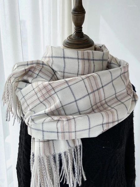 Шарфы милый клетчатый винтажный шарф, головной платок, зимний женский, мужской, элегантный шарф, мягкая пашмина, мужской платок, шаль унисекс