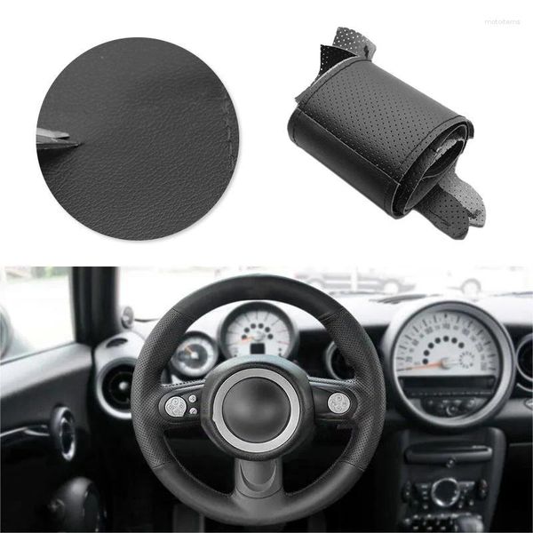 Coprivolante Accessori auto Copertura interna In pelle traforata nera per Mini R56 R57 Hatchback Clubman Coupe Roadster a 3 razze