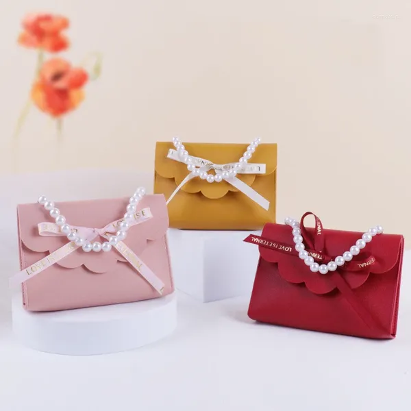 Carteiras de couro pérola bolsa de presente de casamento saco de distribuição portátil vazio bowknot caixa embalagem doces mini tote