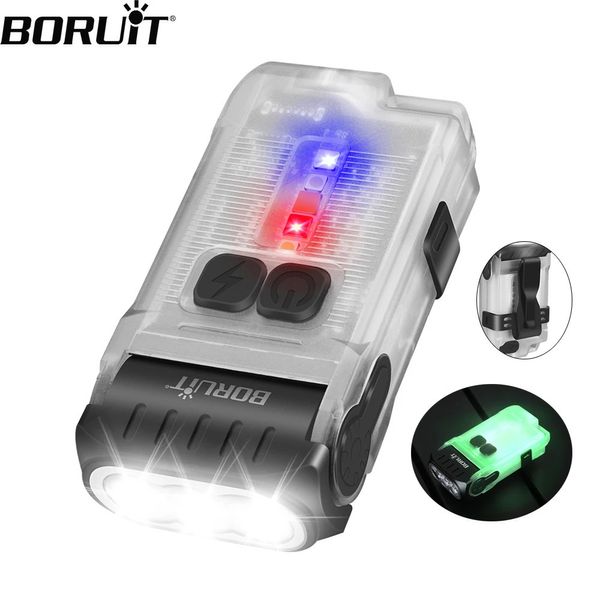 Gadgets ao ar livre BORUiT V15 LED Chaveiro EDC escência Lanterna Clipe Luz de Trabalho Quente Tipo C Tocha Recarregável Ímã Lanterna de Bolso de Acampamento 231114