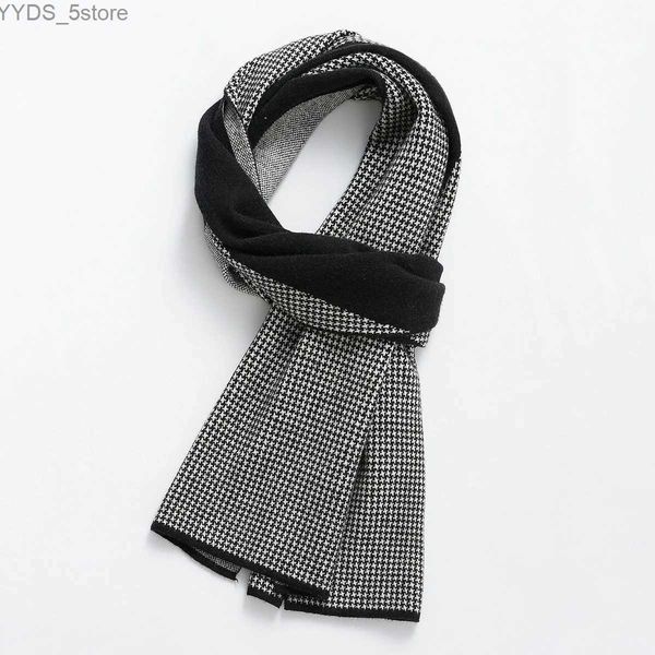 Schals New Houndstooth Design Herren Strickschal Schwarz Warmer Hals Britischer Stil Herrenschal Geschenk Großhandel YQ231114