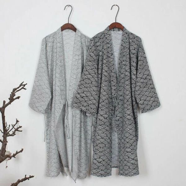 Homens sleepwear verão japonês clássico roupão quimono yukata cardigan tradicional vestido nightwear robe unisex