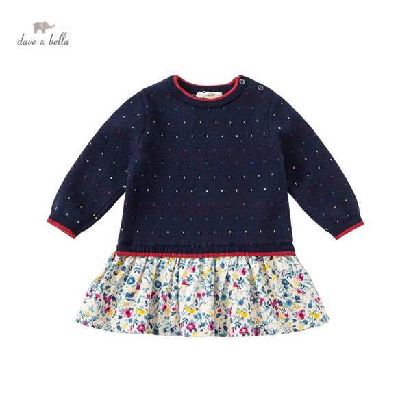 Mädchenkleider DBJ18858 Dave Bella Herbst Baby Mädchen süße Blumenpunkte Pullover Kleid Kinder Mode Partykleid Kinder Säuglings-Lolita-Kleidung 231114