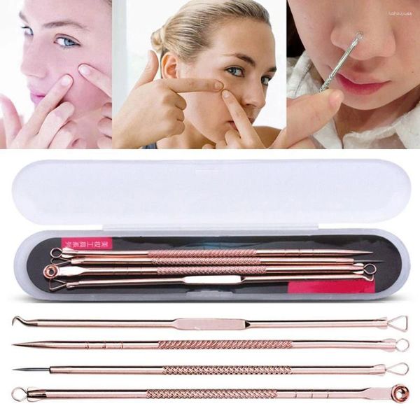 Pincéis de maquiagem 4pcs Blackhead Acne Removedor Comedone Black Spot Blemish Pimple Remoção Agulha Cuidados Faciais Limpeza de Pele Limpeza de Poros Beleza