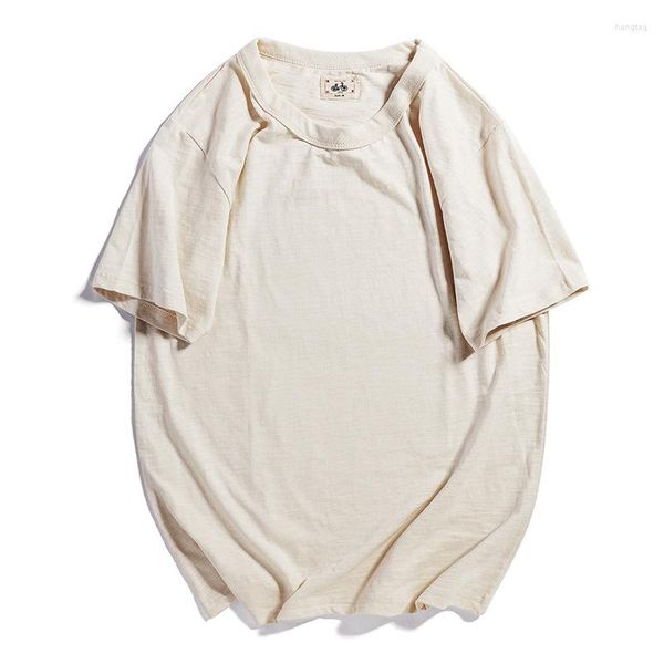 Мужская рубашка T китайская тренд винтажная хлопчатобумажная футболка Summer Fashion Solid Color Simple Blank Tees подростки в стиле с коротким рукавом короткий рукав